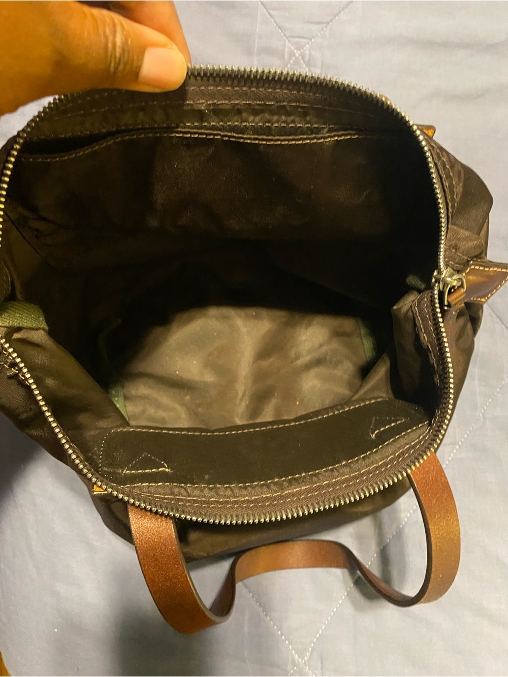 Authentic Dooney & Bourke Dark Brown Nylon Tote with Brown Leather Trim - Picture 5 of 6